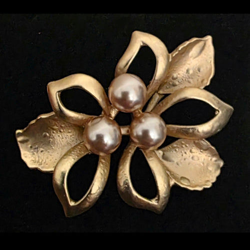 Gold Floral Pearl Statement Brooch