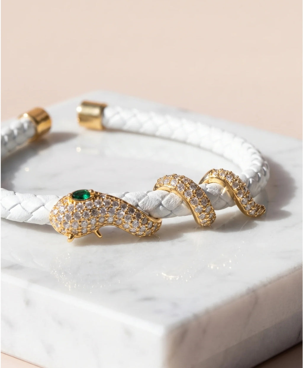 White Braided Snake Statement Cuff Bracelet