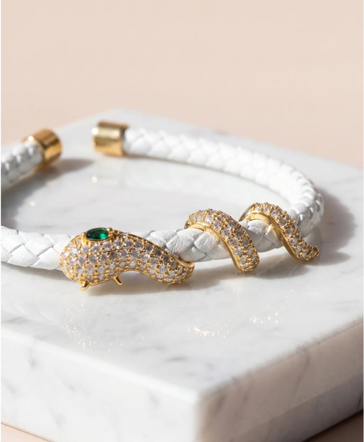 White Braided Snake Statement Cuff Bracelet