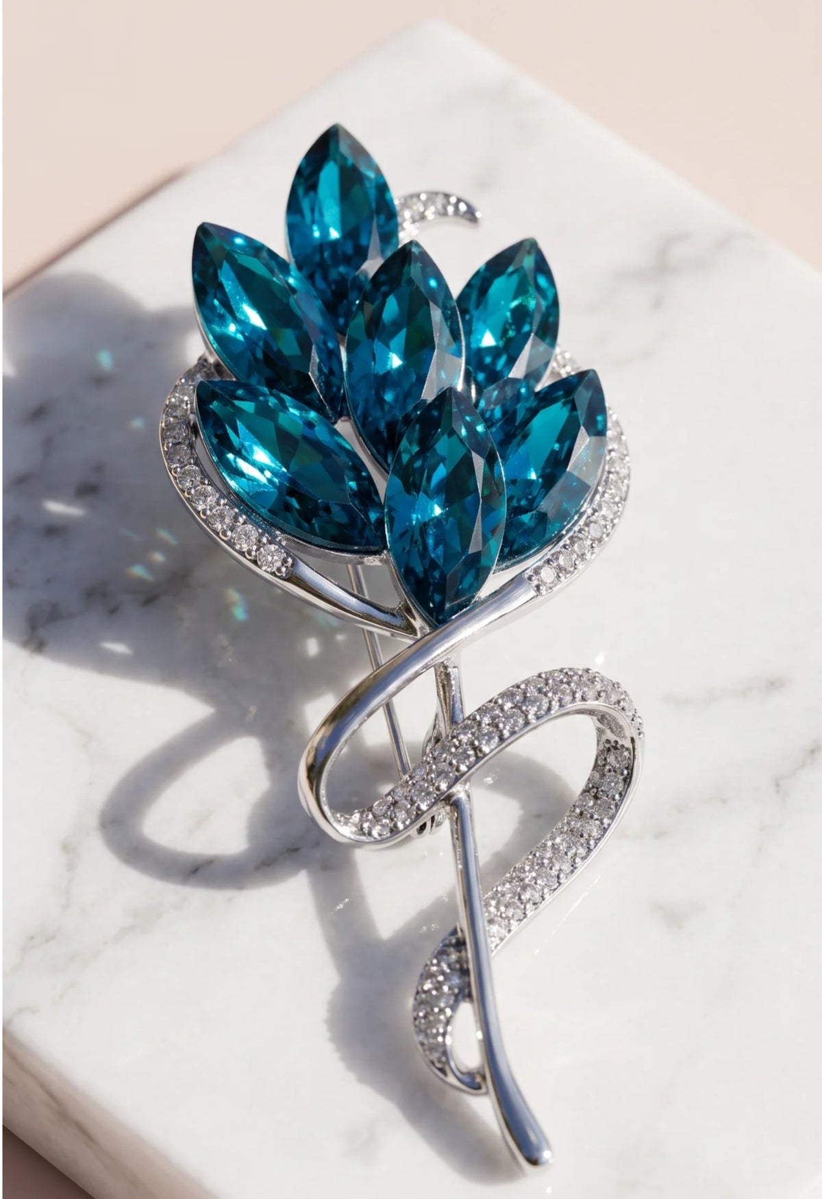 Blue Crystal Floral Statement Brooch