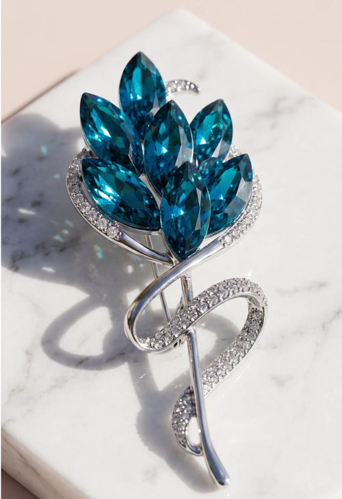 Blue Crystal Floral Statement Brooch