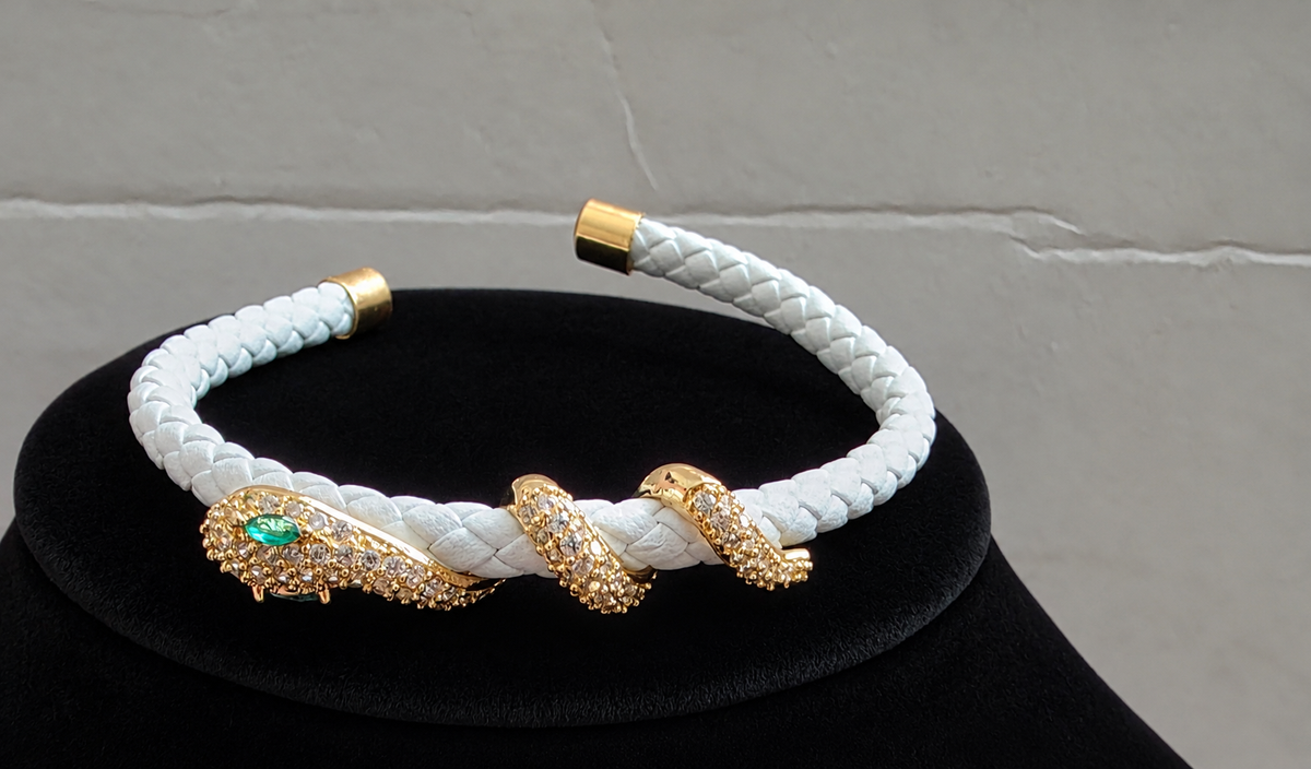 White Braided Snake Statement Cuff Bracelet