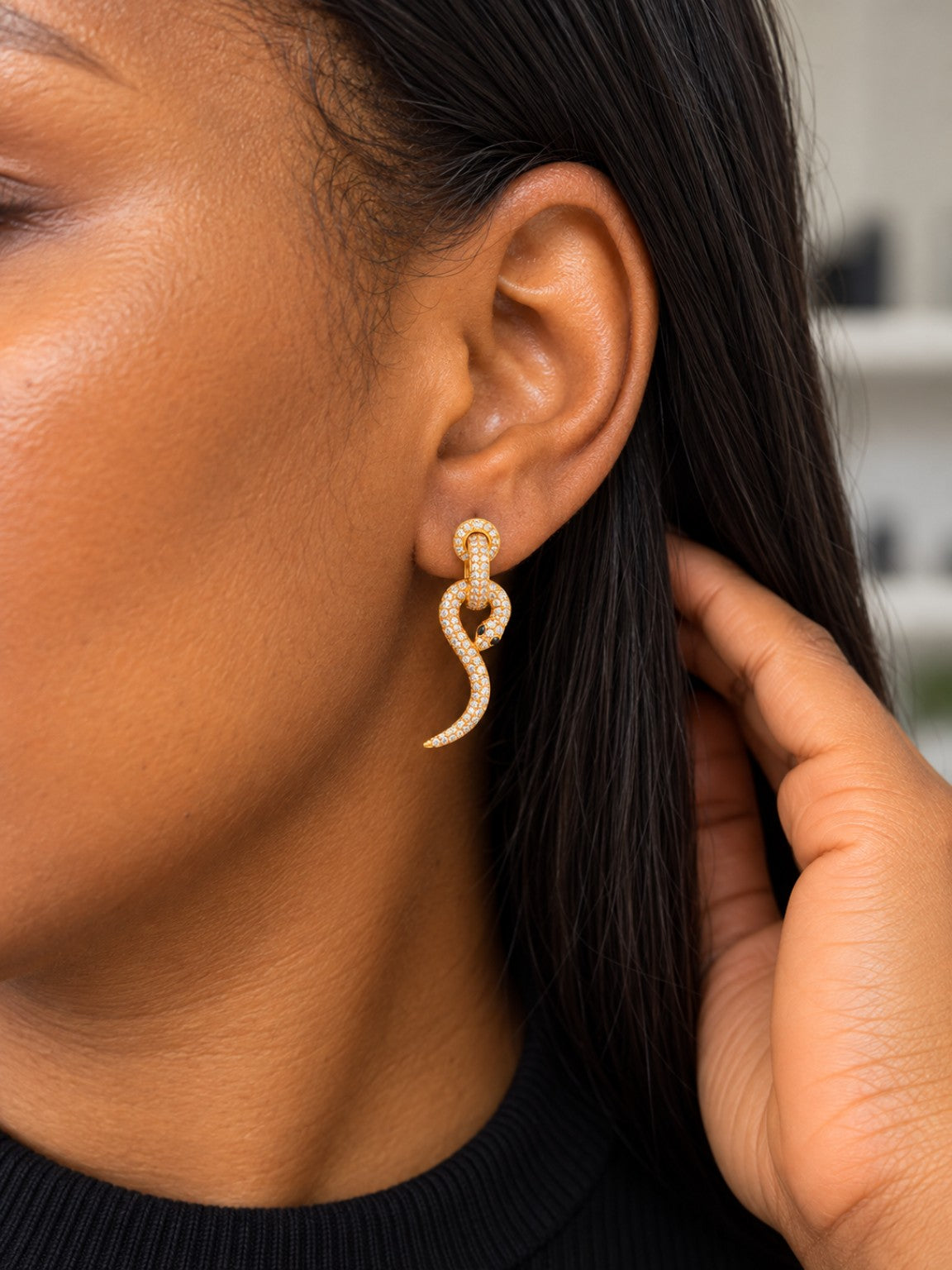 Gold Crystal Snake Drop Statement Earrings