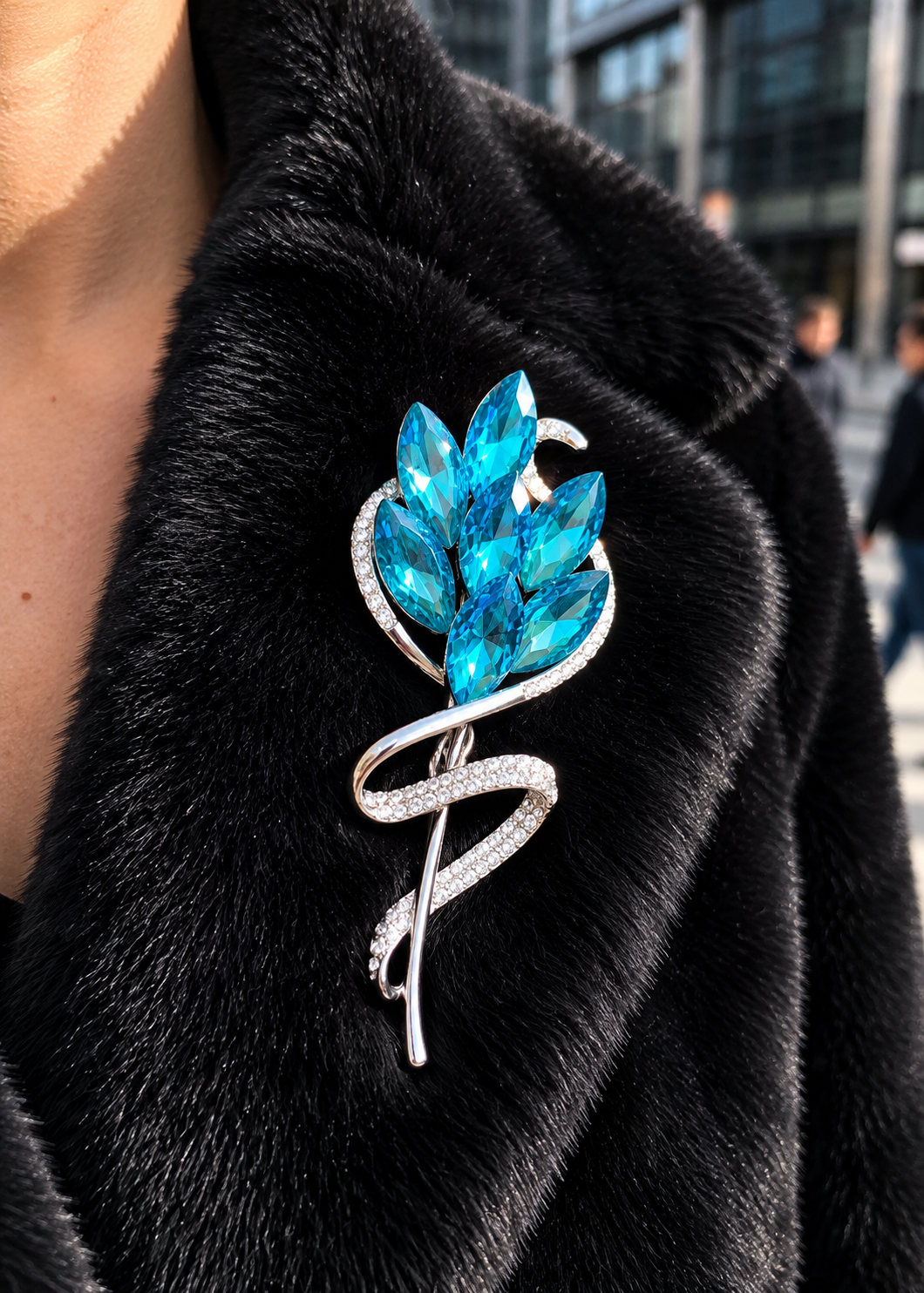 Blue Crystal Floral Statement Brooch