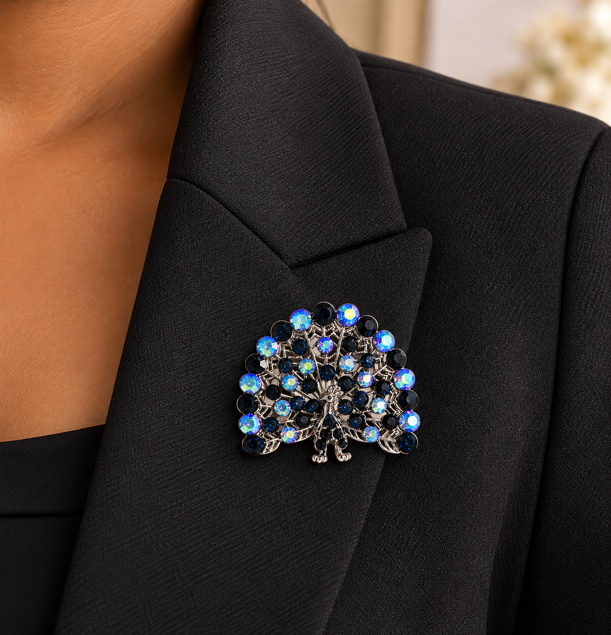 Blue Crystal Peacock Statement Brooch