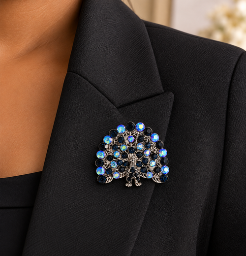 Blue Crystal Peacock Statement Brooch