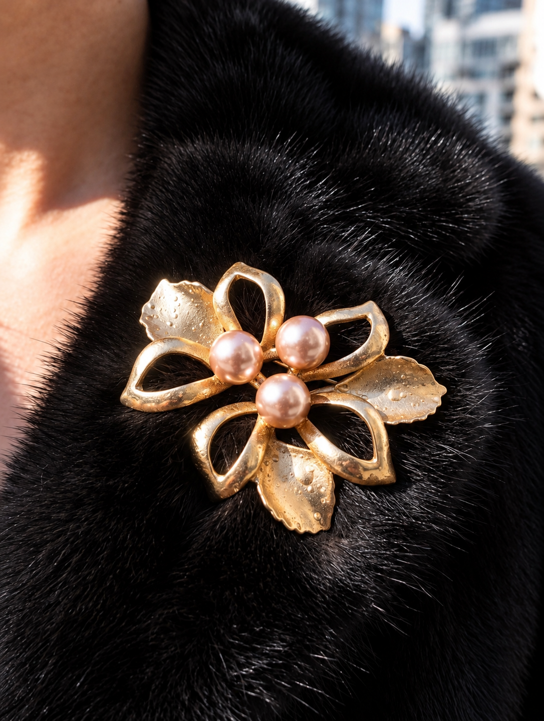 Gold Floral Pearl Statement Brooch