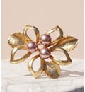 Gold Floral Pearl Statement Brooch