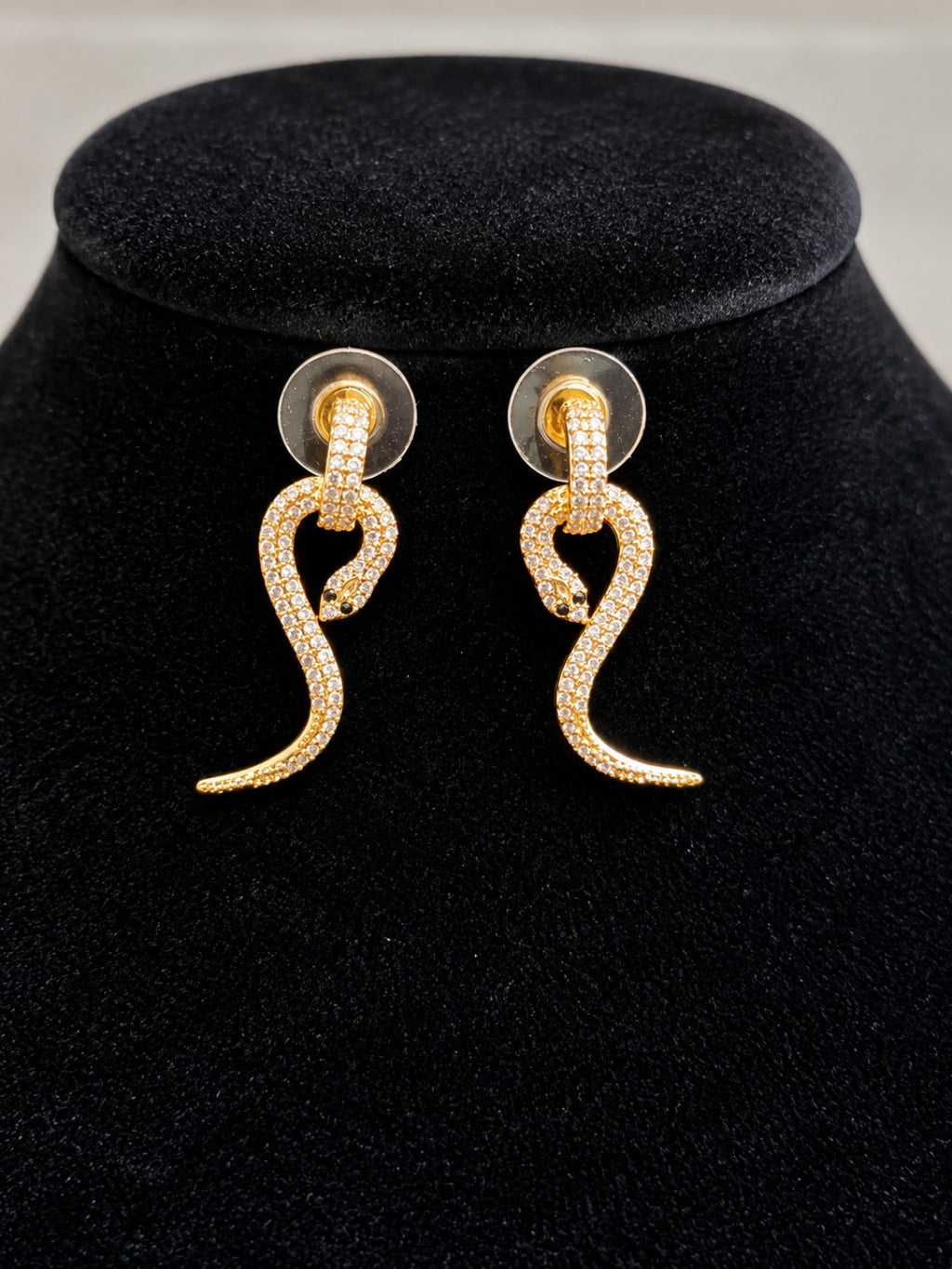 Gold Crystal Snake Drop Statement Earrings