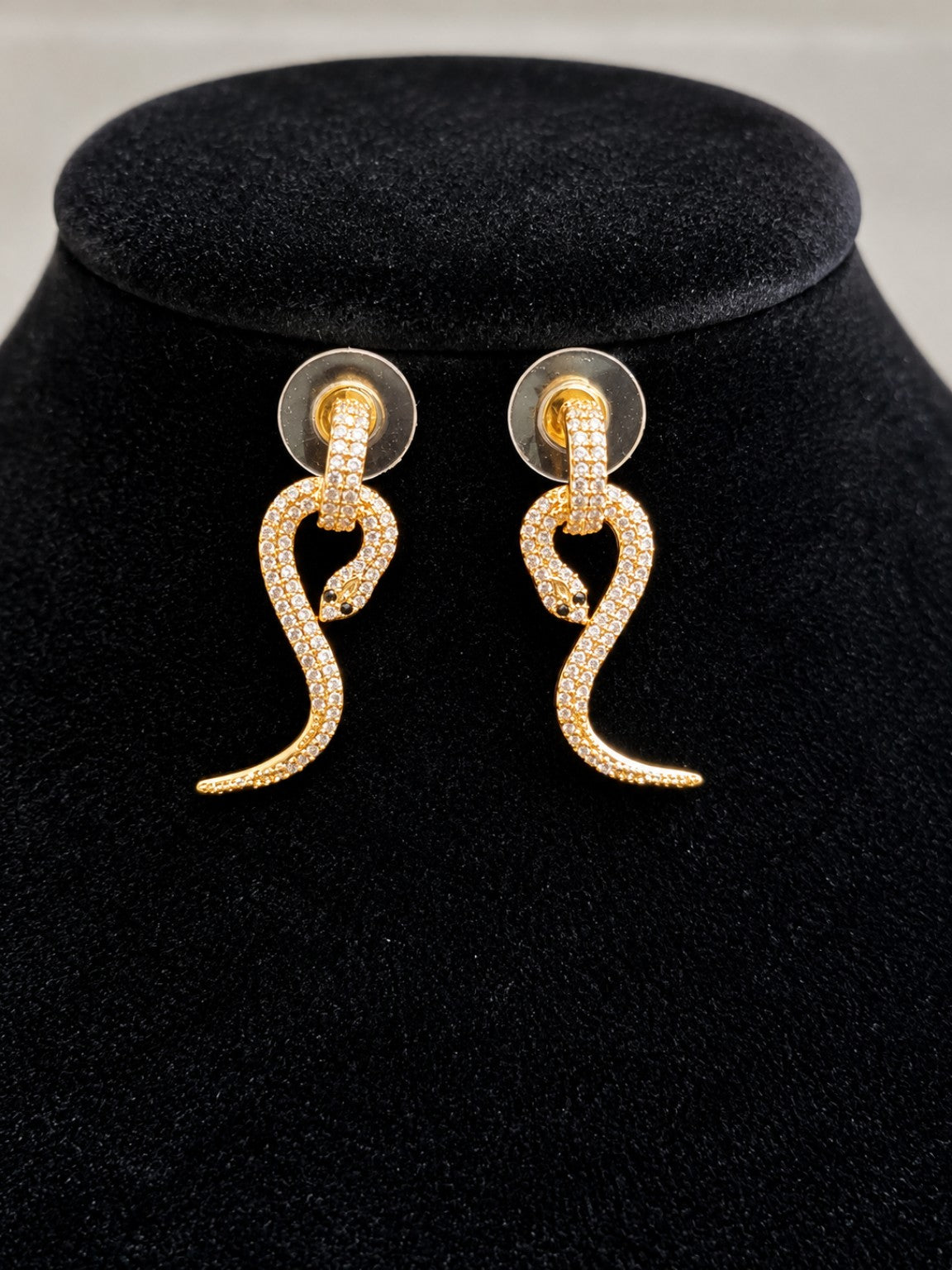 Gold Crystal Snake Drop Statement Earrings