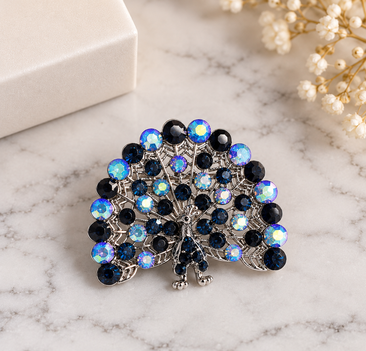 Blue Crystal Peacock Statement Brooch